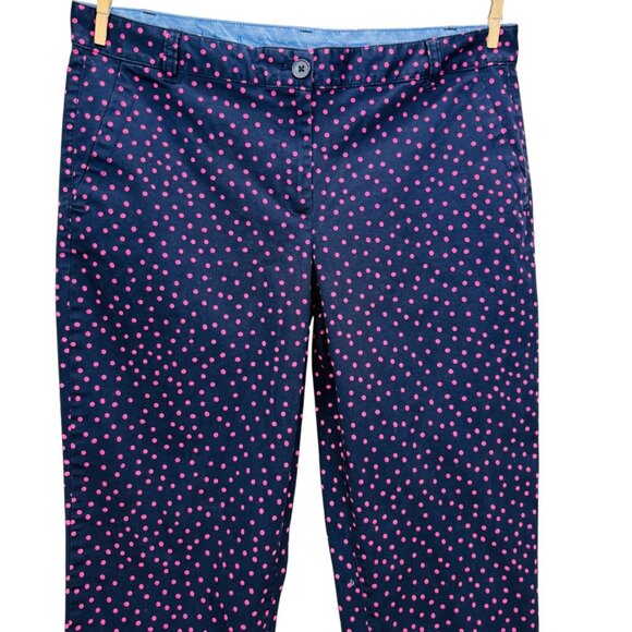 Talbots Women Weekend Chino Navy Blue Pink Polka Dot Relaxed Fit Size 10 - Picture 4 of 13
